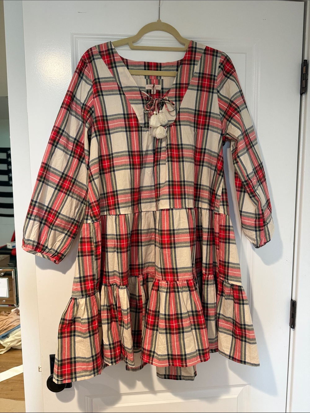 NWT - Pink Chicken Plaid Tunic Dress - Red & Cream